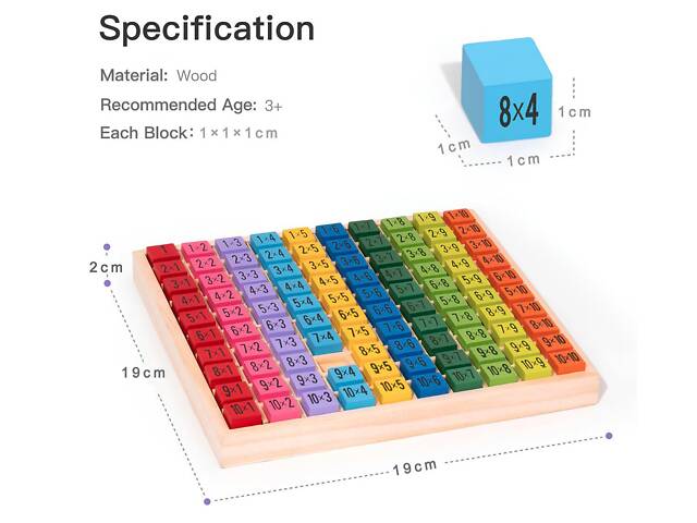 Таблиця множення Монтессорі RESTEQ — дерев’яна розвивальна іграшка для вивчення математики у формі гри - Фото 3