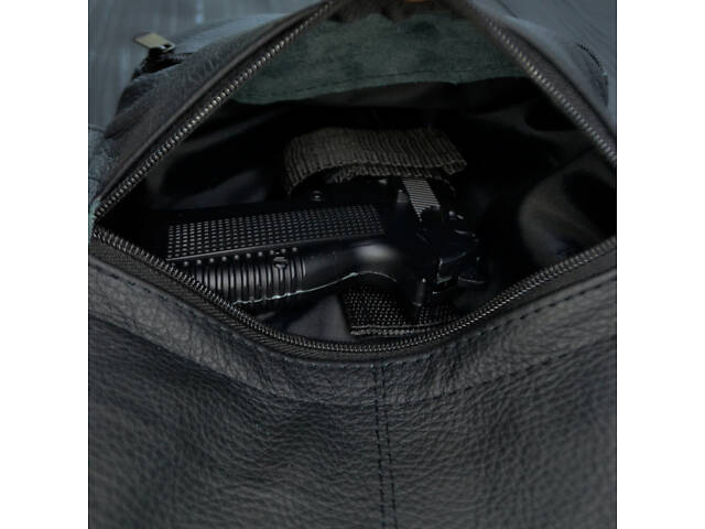 Тактическая кожаная сумка с кобурой, мужской мессенджер, барсетка - черный слинг, мужская сумка через плечо кожа - Фото 2