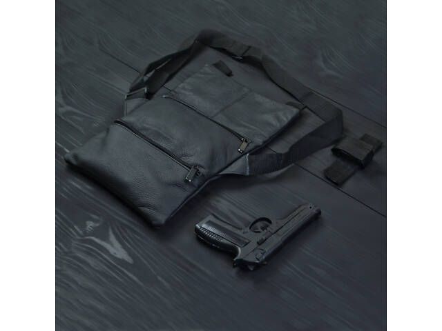 Тактическая кожаная сумка с кобурой, мужской мессенджер, барсетка - черный слинг, мужская сумка через плечо кожа - Фото 10
