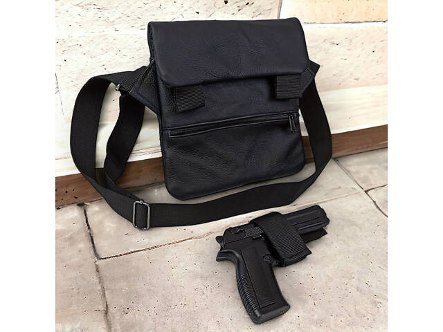 Тактическая кожаная сумка с кобурой, мужской мессенджер, барсетка - черный слинг, мужская сумка через плечо кожа - Фото 30