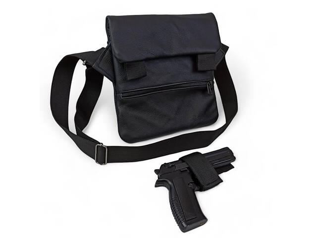 Тактическая кожаная сумка с кобурой, мужской мессенджер, барсетка - черный слинг, мужская сумка через плечо кожа - Фото 31