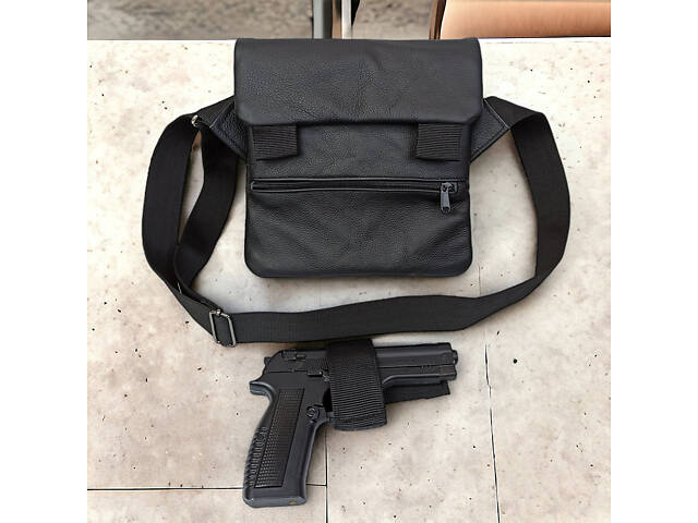 Тактическая кожаная сумка с кобурой, мужской мессенджер, барсетка - черный слинг, мужская сумка через плечо кожа - Фото 32