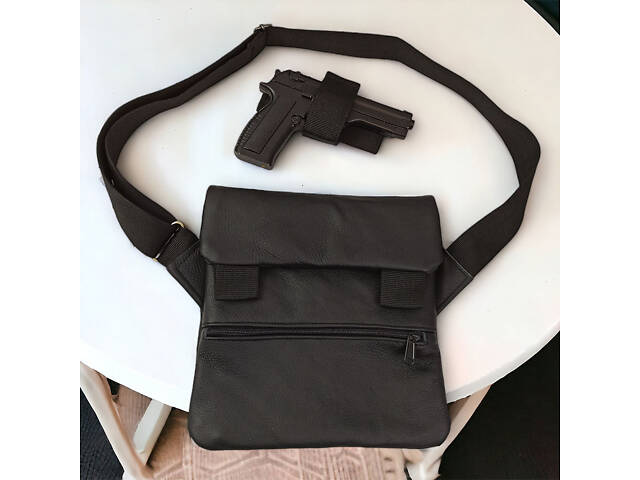 Тактическая кожаная сумка с кобурой, мужской мессенджер, барсетка - черный слинг, мужская сумка через плечо кожа - Фото 39