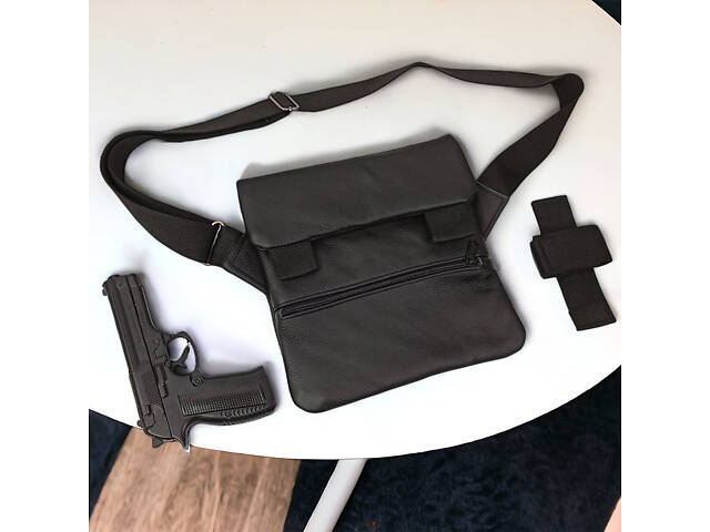 Тактическая кожаная сумка с кобурой, мужской мессенджер, барсетка - черный слинг, мужская сумка через плечо кожа - Фото 50