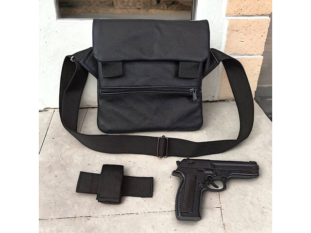 Тактическая кожаная сумка с кобурой, мужской мессенджер, барсетка - черный слинг, мужская сумка через плечо кожа - Фото 52