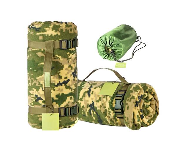 Тактичний флісовий плед 150х200 см – ковдра для військових із чохлом, килимок плед покривало. Колір: піксель - Фото 1