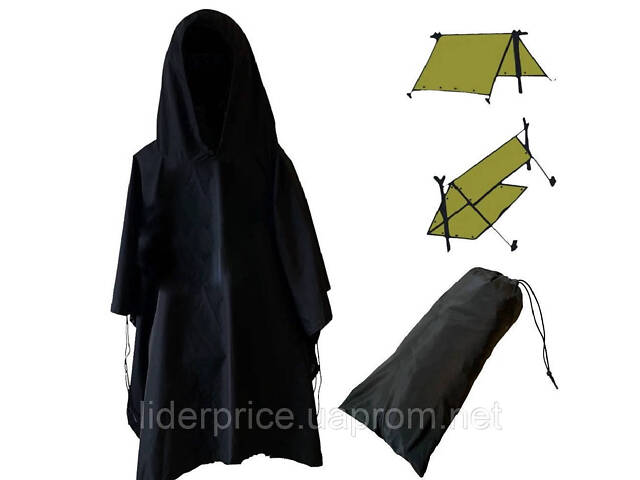 Тактичний пончо rip stop Ranger чорний (RA8922) - Фото 3