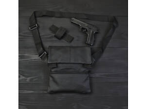 Тактична шкіряна сумка з кобурою, чоловічий месенджер, барсетка - чорний слінг, чоловіча сумка через плече
