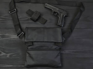 Тактическая кожаная сумка с кобурой, мужской мессенджер, барсетка - черный слинг, мужская сумка через плечо кожа