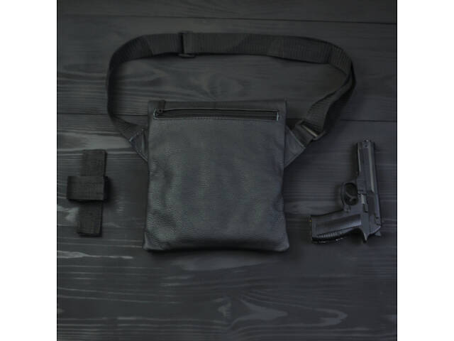 Тактическая кожаная сумка с кобурой, мужской мессенджер, барсетка - черный слинг, мужская сумка через плечо кожа - Фото 6