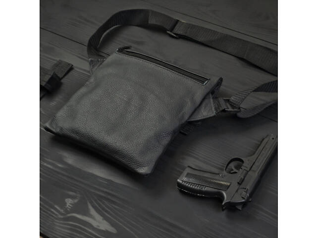 Тактическая кожаная сумка с кобурой, мужской мессенджер, барсетка - черный слинг, мужская сумка через плечо кожа - Фото 7