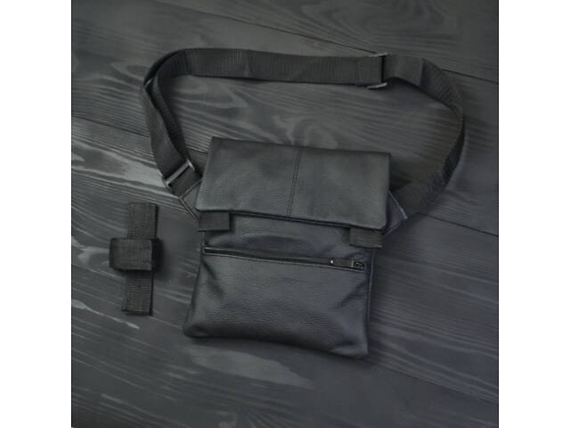 Тактическая кожаная сумка с кобурой, мужской мессенджер, барсетка - черный слинг, мужская сумка через плечо кожа - Фото 8