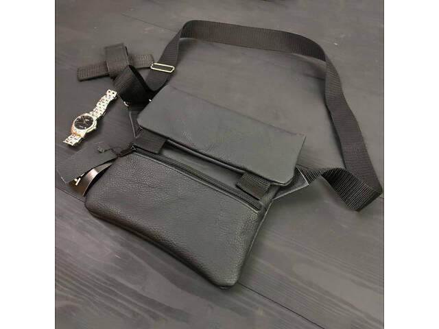 Тактическая кожаная сумка с кобурой, мужской мессенджер, барсетка - черный слинг, мужская сумка через плечо кожа - Фото 25
