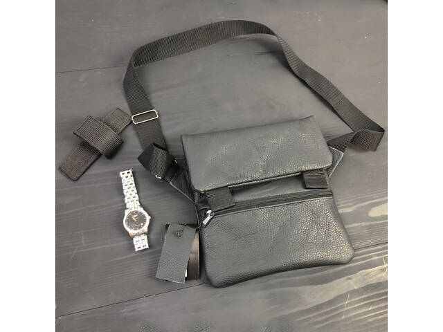 Тактическая кожаная сумка с кобурой, мужской мессенджер, барсетка - черный слинг, мужская сумка через плечо кожа - Фото 26