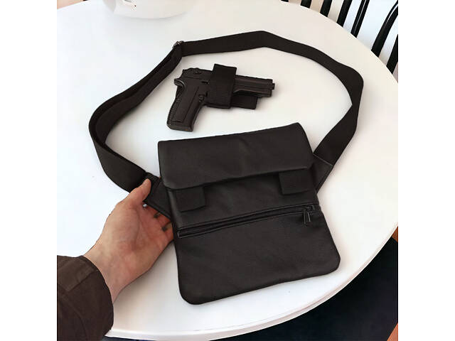 Тактическая кожаная сумка с кобурой, мужской мессенджер, барсетка - черный слинг, мужская сумка через плечо кожа - Фото 37