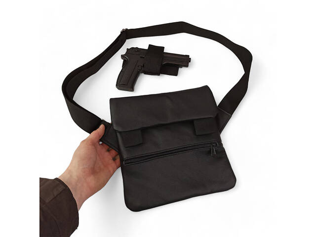 Тактическая кожаная сумка с кобурой, мужской мессенджер, барсетка - черный слинг, мужская сумка через плечо кожа - Фото 38