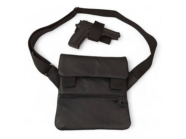 Тактическая кожаная сумка с кобурой, мужской мессенджер, барсетка - черный слинг, мужская сумка через плечо кожа - Фото 40
