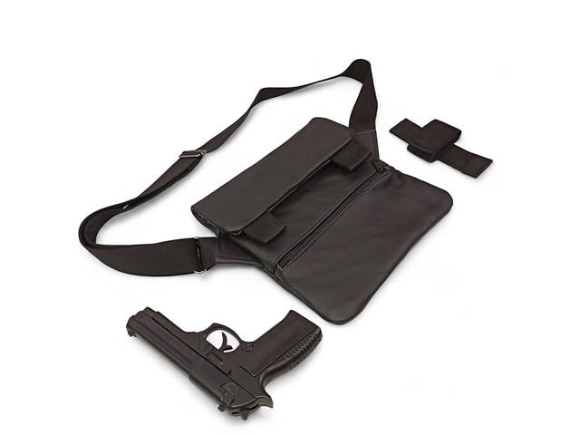 Тактическая кожаная сумка с кобурой, мужской мессенджер, барсетка - черный слинг, мужская сумка через плечо кожа - Фото 41