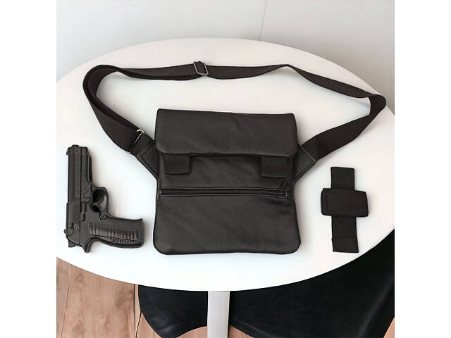 Тактическая кожаная сумка с кобурой, мужской мессенджер, барсетка - черный слинг, мужская сумка через плечо кожа - Фото 42