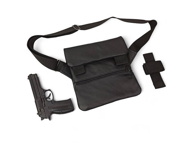 Тактическая кожаная сумка с кобурой, мужской мессенджер, барсетка - черный слинг, мужская сумка через плечо кожа - Фото 44