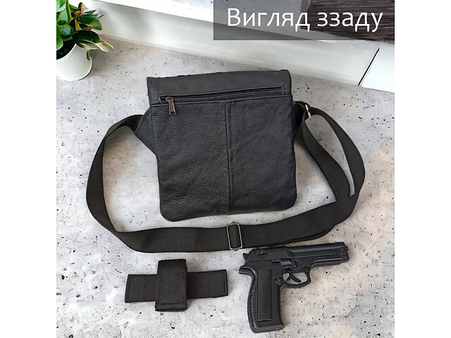Тактическая кожаная сумка с кобурой, мужской мессенджер, барсетка - черный слинг, мужская сумка через плечо кожа - Фото 45