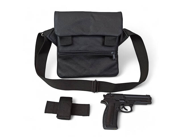 Тактическая кожаная сумка с кобурой, мужской мессенджер, барсетка - черный слинг, мужская сумка через плечо кожа - Фото 49