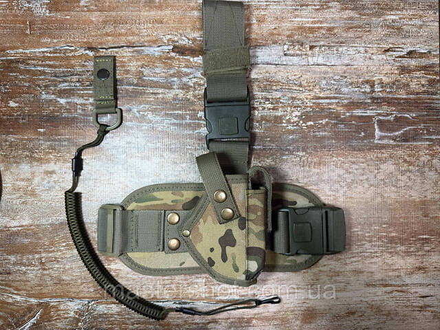 Тактична настегна кобура ПМ на платформі Multicam (Мультикам) + Страхувальний шнур Олива, Oxford 600D MS - Фото 1