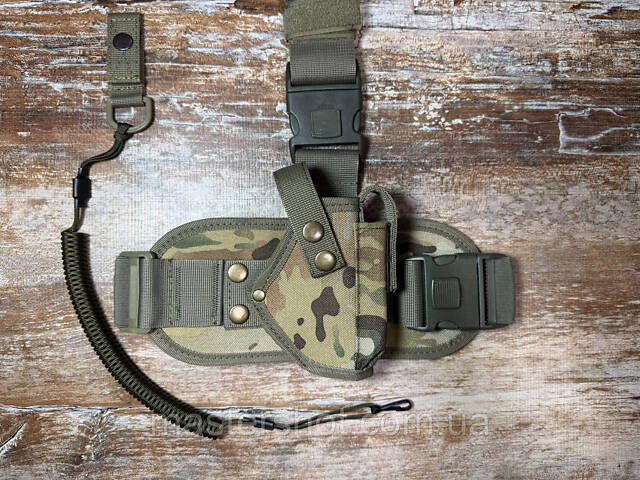 Тактична настегна кобура ПМ на платформі Multicam (Мультикам) + Страхувальний шнур Олива, Oxford 600D MS - Фото 2