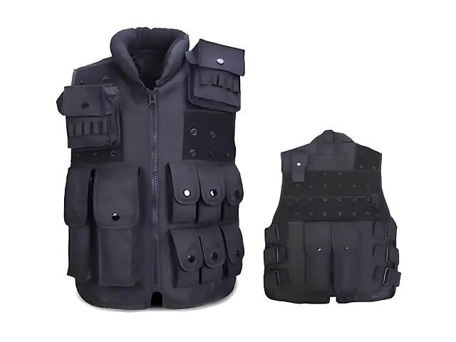 Тактичний жилет SWAT RESTEQ — чорний розвантажувальний жилет з 11 кишенями, розмір L, тканина Оксфорд, для полювання, страйкболу - Фото 8