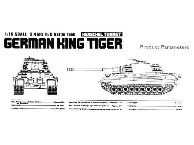 Танк на радіоуправлінні 1:16 Heng Long King Tiger Henschel з пневмопушкою і і/ч боєм - Фото 9