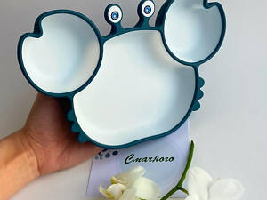 Тарілка дитяча на присосці на 3 секції Краб 6879 15х23 см блакитна