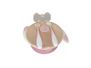 Тарелка на присоске с ложкой и вилкой нежно-розовая