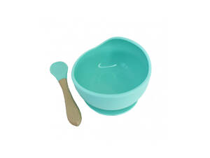 Тарелка на присоске силиконовая с ложкой бирюзовая