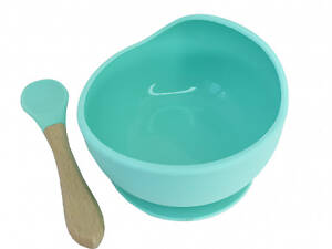 Тарелка на присоске силиконовая с ложкой бирюзовая