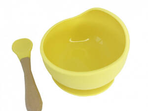 Тарілка на присосці силіконова з ложкою жовта
