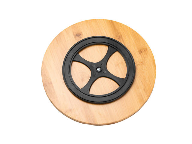 Тарелка для пиццы 28 см фарфоровая с вращающейся бамбуковой подставкой, секционная черная HP1247 - Фото 8