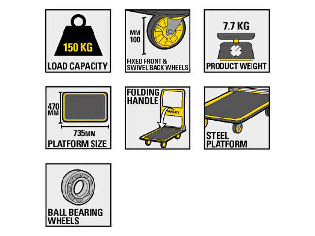 Візок вантажний Stanley платформенний, антиковзка поверхня, платформа 73,5x47см, до 150кг (SXWT-PC527) - Фото 5