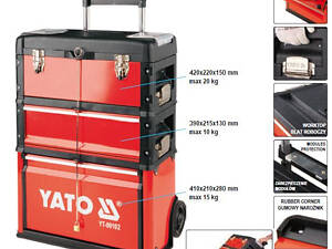 Тележка инструментальная YATO ящик 3 секции 2 колеса YT-09102