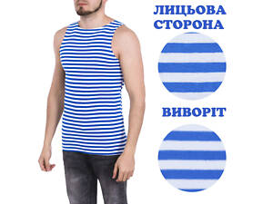 Тільняшка-майка трикотажна літня 100% бавовна в'язана (блакитна смуга, десантна) L