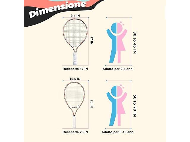 Теннисная ракетка PIKASEN 23 и 17 дюйма для детей и взрослых 17 от 2 до 5 років