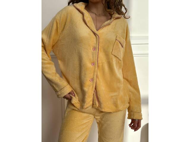 Тепла жовта піжамка на гудзиках DO3878 XL - Фото 9