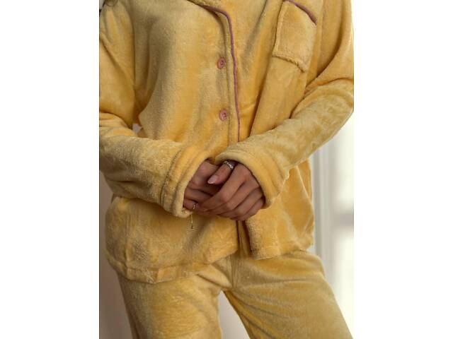 Тепла жовта піжамка на гудзиках DO3878 XL - Фото 10