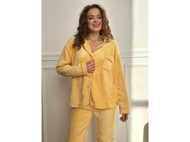 Тепла жовта піжамка на гудзиках DO3878 - Фото 3