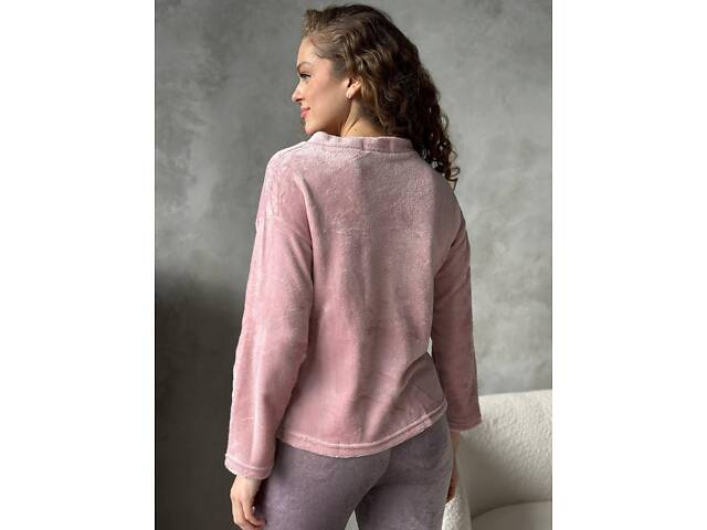 Тепла розова піжама з сірими штанами та милим принтом - Фото 10