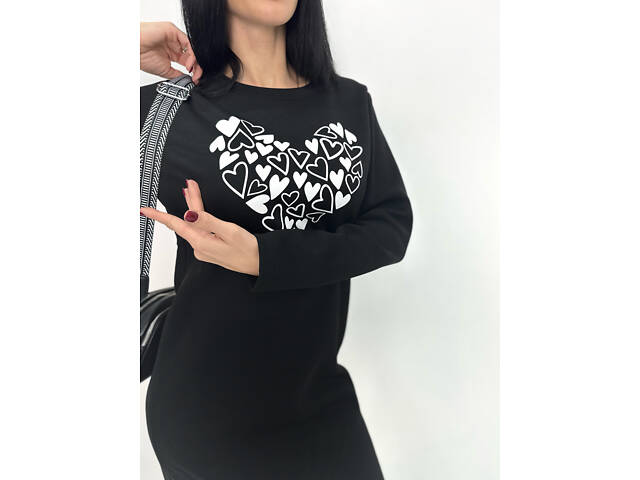 Тепле плаття з принтом 'Romance' оптом | Норма і батал Чорний, 42-44 - Фото 10