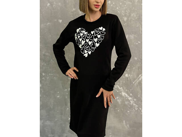 Тепле плаття з принтом 'Romance' оптом | Норма і батал Чорний, 42-44 - Фото 6