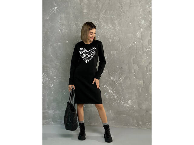 Тепле плаття з принтом 'Romance' оптом | Норма і батал Чорний, 42-44 - Фото 1