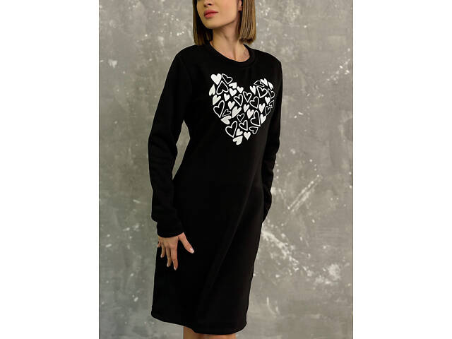 Тепле плаття з принтом 'Romance' оптом | Норма і батал Чорний, 42-44 - Фото 2