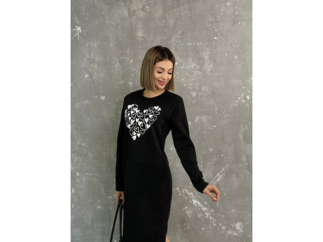 Тепле плаття з принтом 'Romance' оптом | Норма і батал Чорний, 42-44 - Фото 3