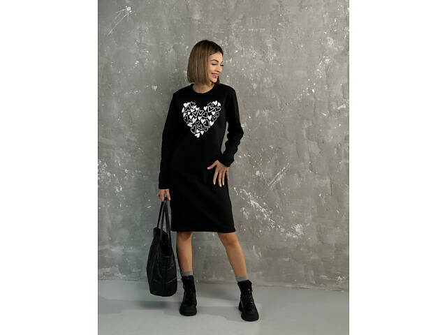 Тепле плаття з принтом 'Romance' оптом | Норма і батал Чорний, 42-44 - Фото 4